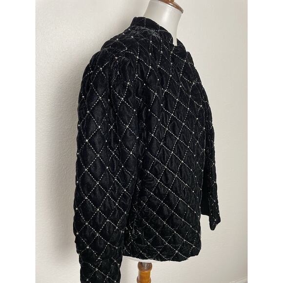 Something Navy Jacket Blazer Quilted Velvet Studded - Picture 5 of 12